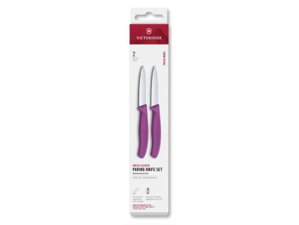 Swiss Classic, paring knife set, 2pcs, 8cm, straight/wavy, pointed tip, purple, box
