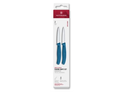 Swiss Classic, paring knife set, 2pcs, 8cm, straight/wavy, pointed tip, blue, box