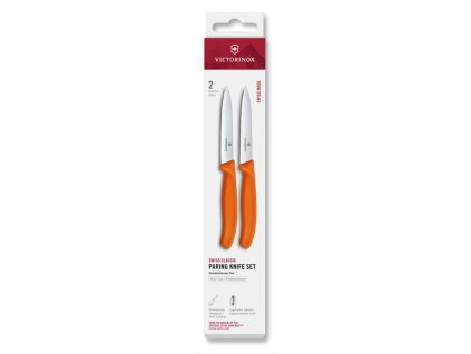 Swiss Classic, paring knife set, 2pcs, 10cm, straight/wavy, orange, box