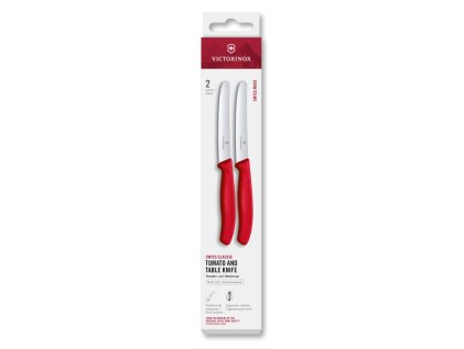 Swiss Classic, tomato & table knife, 2pcs, 11cm, wavy, red, box