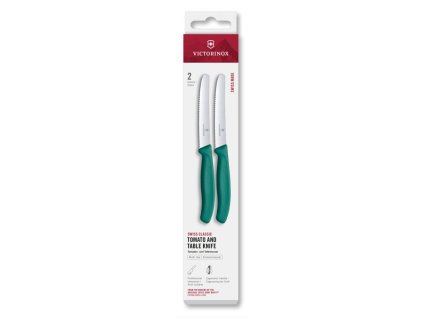 Swiss Classic, tomato & table knife, 2pcs, 11cm, wavy, green, box