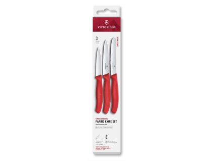 Swiss Classic, paring knife set, 3pcs, straight/wavy, red, box