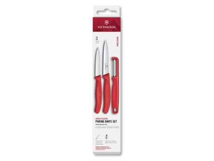 Swiss Classic, paring knife set with I-peeler, 3pcs, red, box
