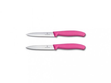 Sada 2 ks nožů na zeleninu Swiss Classic rovný/vlnka růžový