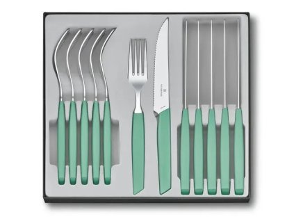 Sada příborů s nožem steakovým Swiss Modern 12 ks zelená