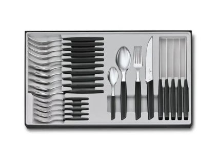 Sada příborů s nožem steakovým Swiss Modern 24 ks černá