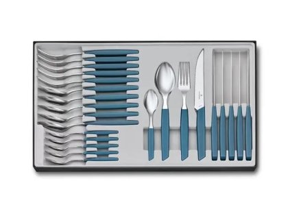 Sada příborů s nožem steakovým Swiss Modern 24 ks modrá