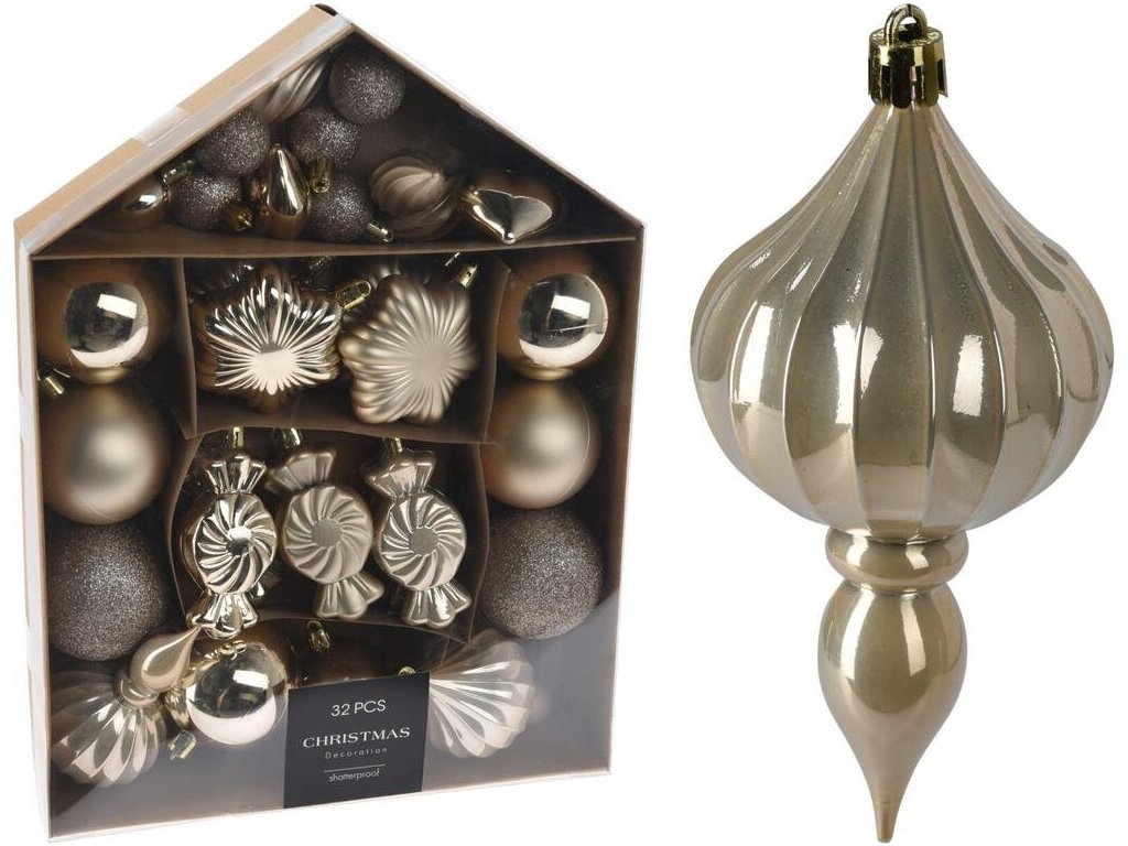 28020 vianocne ozdoby kremove mix 32 ks