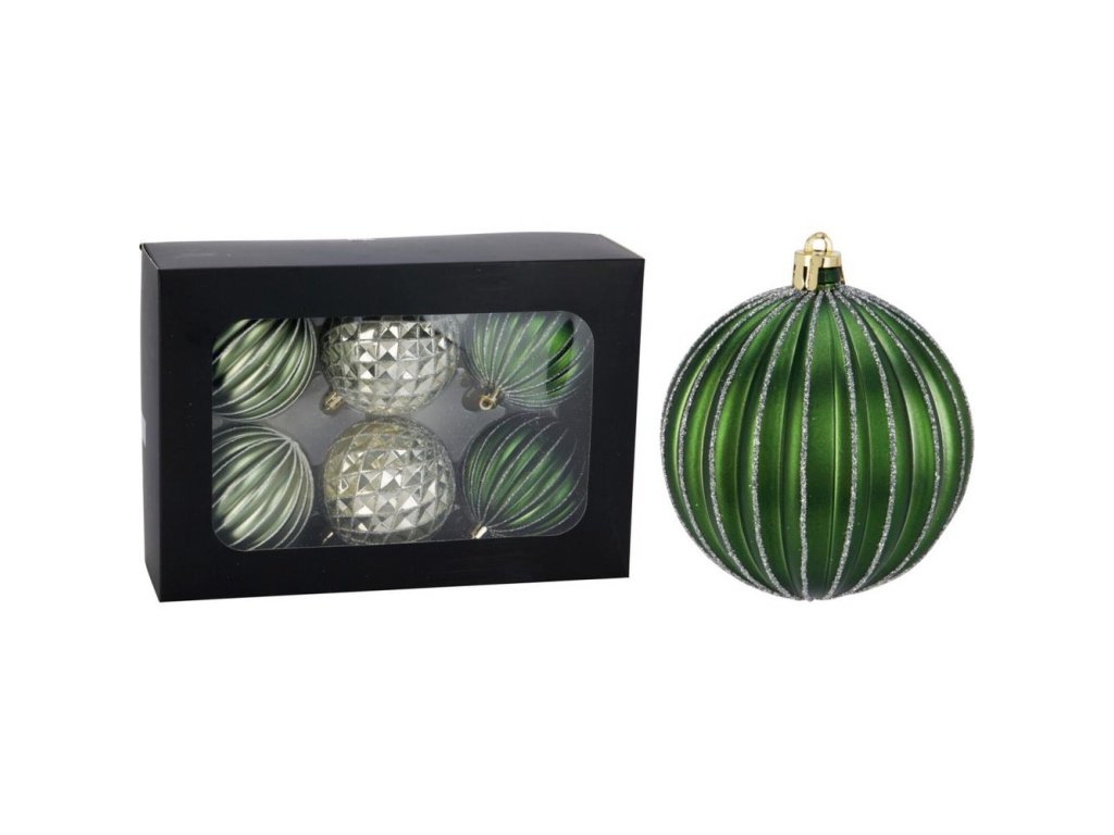 Vianočné gule zelené, plast, 8 cm, 6 ks