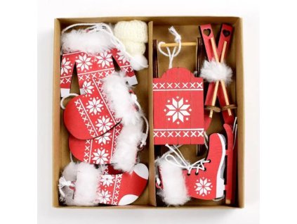 19077 vianocne ozdoby drevene cervene 6ks