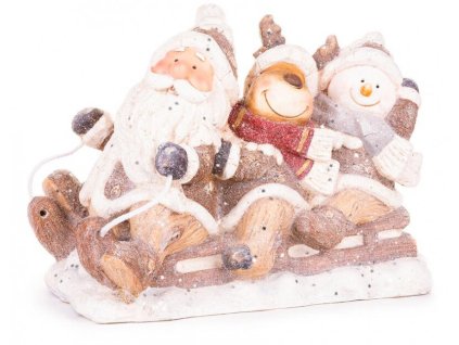 19254 postavicka santa sob a snehuliak na saniach 45x23x34 50 cm