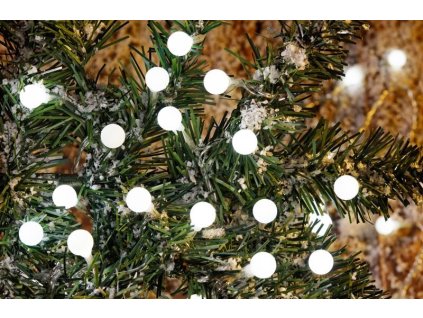 Vianočná reťaz MagicHome Cherry Balls, 100 LED studená biela, IP44, 8 funkcií, 9,90 m