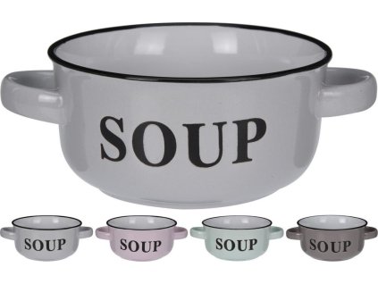Keramická miska s ušami Soup 490 ml, mix farieb