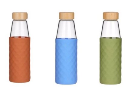 Fľaša na vodu sklo so silikónovým obalom 500 ml