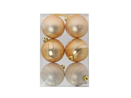 Vianočné gule zlaté, plast, 8 cm, 6 ks