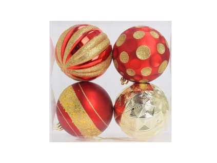 Vianočné gule červeno-zlaté 12 cm, 4 ks