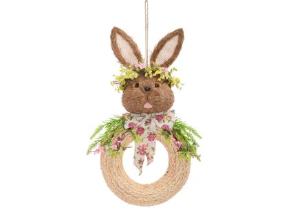 Závesná ozdoba zajac s kvetmi 29x60 cm