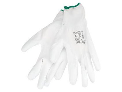 9432 rukavice z polyesteru polomacane v pu biele 230mm