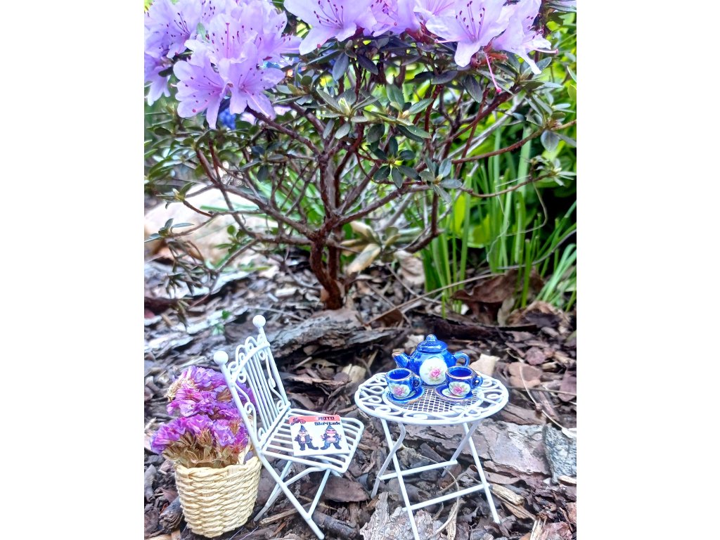 Porcelánová sada na piknik modrá s růží