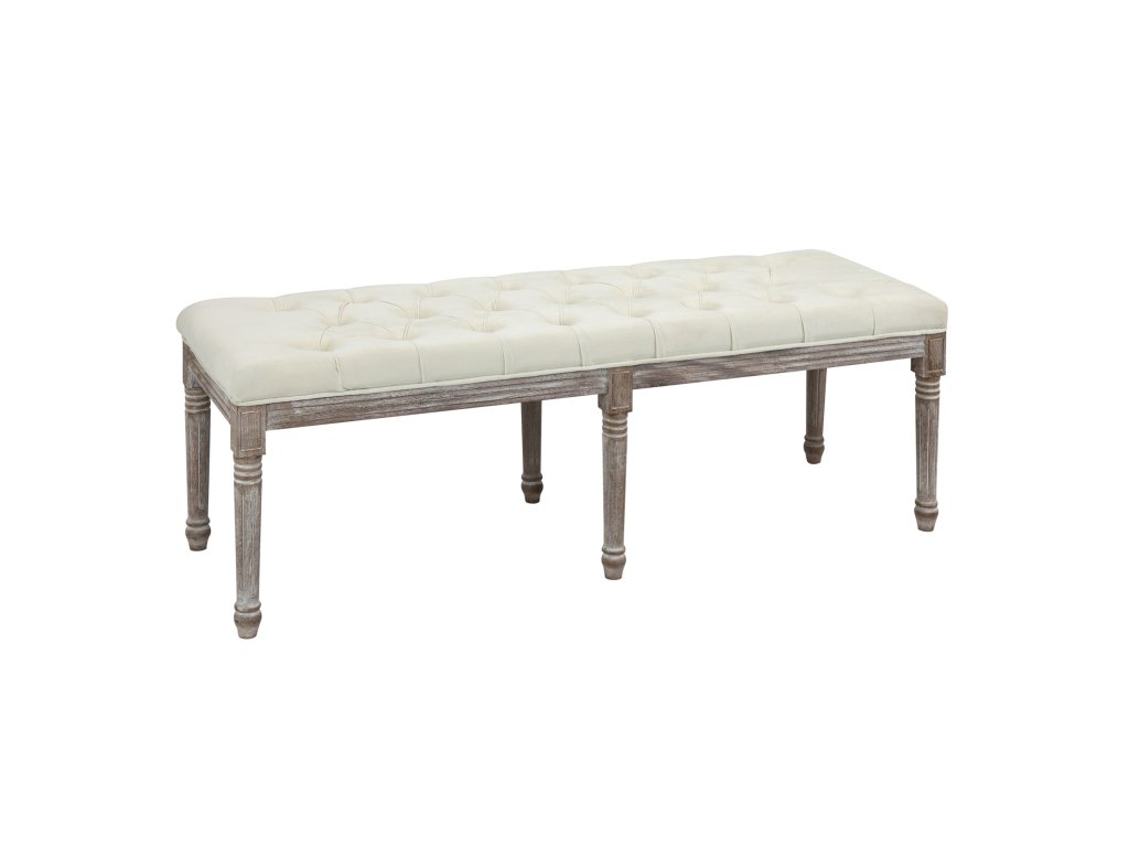 HOMCOM Čalouněná lavice Béžová vintage lavice s knoflíky, sametový povrch, kaučukovník, 142x47x51cm, stylové posezení do předsíně a obývacího pokoje | Aosom.de