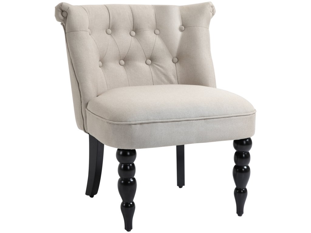HOMCOM Relaxační křeslo vintage polohovací křeslo 67x67x78 cm, lněný potah dřevěný rám béžovo-černý, ideální do jídelny a obývacího pokoje | Aosom.de