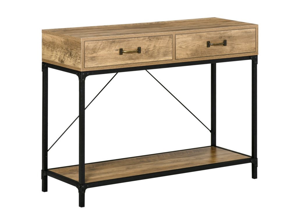 HOMCOM Odkládací stolek Konzolový stolek Předsíňový stolek se 2 zásuvkami a spodní policí vintage hnědá černá 100x35x76,5 cm do předsíně a obývacího pokoje | Aosom.de