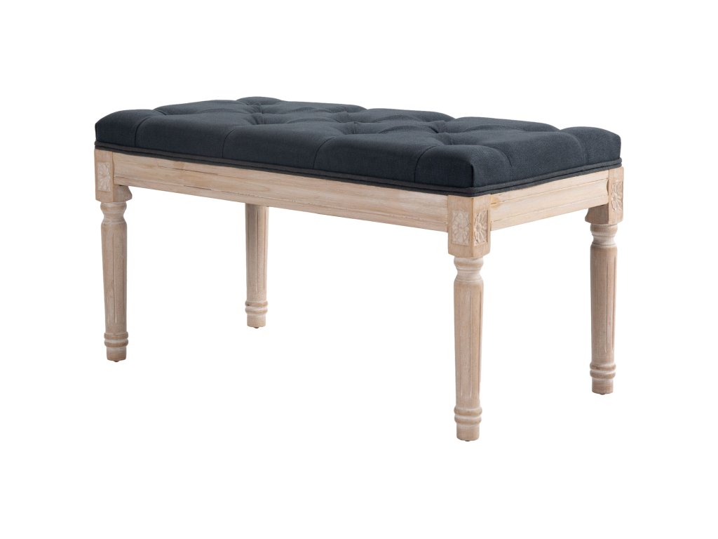 HOMCOM čalouněná lavice vintage 80x40x43cm lavice k posteli lavice do předsíně s knoflíky ve vzhledu lnu do 120kg tmavě šedá | Aosom.de