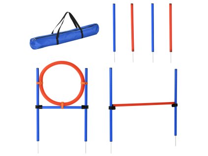 Výcvikové zařízení pro psy PawHut Agility, cvičební sada pro agility, tréninkový areál pro psí sporty 3 v 1, modrá+červená | Aosom