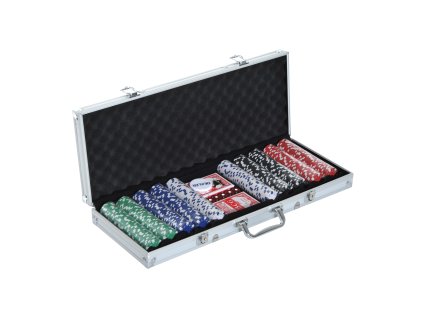 HOMCOM pokerový kufřík pokerová sada 500 žetonů 2 balíčky karet 5 kostek v hliníkovém kufříku 55,5x22x6,5cm pro pokerové večery a herní večery | Aosom.de