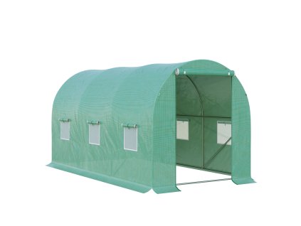 Fóliový skleník na rajčata Outsunny 395x195x190cm s 6 okny ze sítě, kulatý obloukový skleník pro pěstování rostlin a chladicí rám | Aosom.de