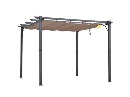 Outsunny pergola altán zastřešení terasy s posuvnou střechou zahradní hliník uhlíkově šedá+kávově hnědá 3x3x2,23 m | Aosom