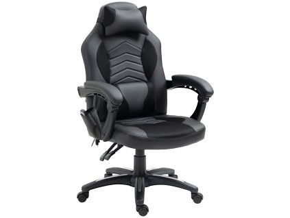 Ergonomická herní židle HOMCOM s funkcí vyhřívání a 6 vibračními body, imitace kůže, 68 x 69 x 108-117 cm, ideální pro kancelář a hraní her | Aosom.de