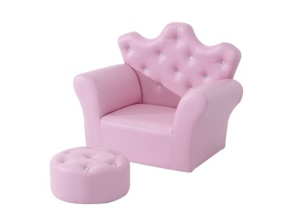 HOMCOM dívčí křeslo měkká pohovka s křišťálovými knoflíky taburet růžový útulný pro děti od 3 let 58x40,5x49cm | Aosom.de