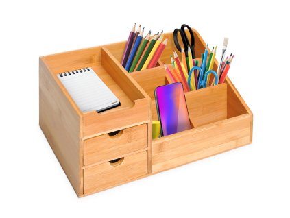 HOMCOM Stolní organizér Kancelářský box se 2 zásuvkami pro pořádek a organizaci, přírodní, D33 x Š20,5 x V15,5 cm | Aosom.de