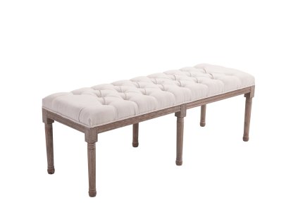 HOMCOM čalouněná lavice lavice lounge taburet vintage retro s knoflíky lněné dřevo béžová 142x47x51cm do obývacího pokoje a předsíně | Aosom.de