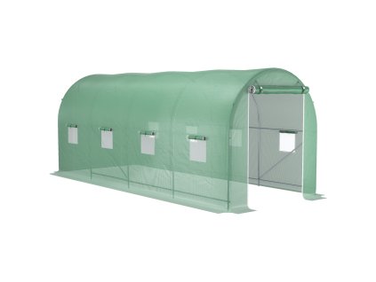 Outsunny Skleník na rajčata s oknem 500x200x210cm zelený polytunel pro zahradu a pěstování rostlin | Aosom.de