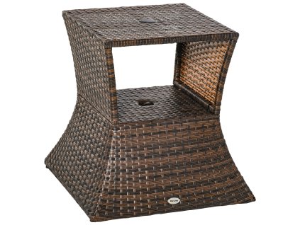 Outsunny zahradní stolek stojan na slunečník 54 x 54 x 55 cm z polyratanu v hnědé barvě, ideální pro zahradní nábytek a terasu | Aosom.de