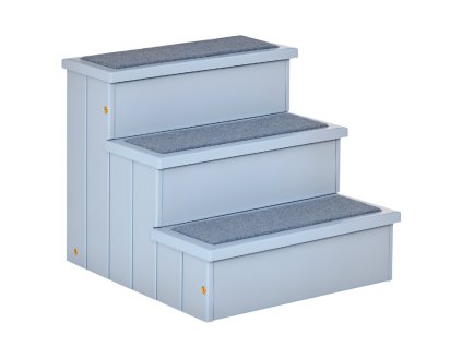 PawHut schody pro psy s 3 stupni a kobercem, úložný prostor, šedé, 40,5x44,5x38 cm pro malé psy a kočky | Aosom.de