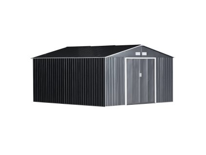 Outsunny kůlna na nářadí s podezdívkou kůlna na nářadí zahradní kůlna kovová uhlíkově šedá 340 x 386 x 200 cm | Aosom