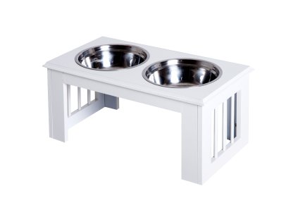 PawHut Zvýšená miska pro psy Miska na krmivo s nerezovými miskami 58,4x30,5x25,4cm MDF Protiskluzová Snadná údržba Bílá pro psy | Aosom.de