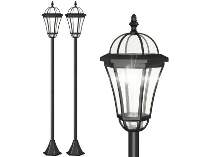Outsunny 2-st solární pouliční světlo LED, IP44, ABS, Ø18,5 x H129 cm, úsporný režim, vodotěsné, zahradní světlo s nerezovou ocelí, černé | Aosom
