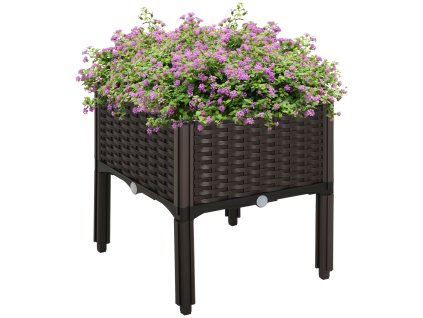 Outsunny vyvýšený záhonový truhlík ratanového vzhledu 40x40x44cm s drenážními otvory z PP v hnědé barvě pro zahradu a balkon | Aosom.de