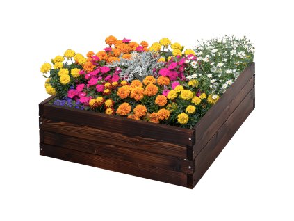 Outsunny vyvýšený truhlík na zeleninu z masivního dřeva 60x60x23 cm tmavě hnědý pro zahradní balkon | Aosom.de