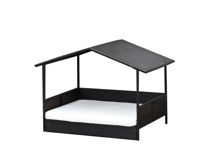 PawHut ratanová bouda pro psy s polštářem 98 x 69 x 73 cm pelíšek ve formátu domečku venkovní bouda pro psy z ocelového rámu PP kávově hnědá | Aosom.de