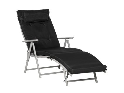 Plážové lehátko Outsunny skládací, nastavitelné v 7 úrovních, odolné proti povětrnostním vlivům, s polštářem, Texteline, polyester, kov, 137 x 63,5 x 100,5 cm, černá| Aoso
