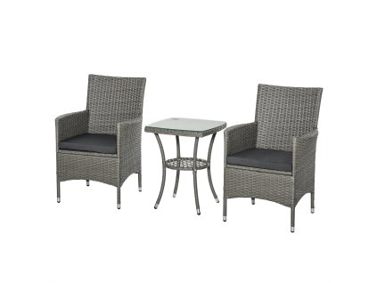 Zahradní ratanový nábytek Outsunny, s bočním stolkem, bistro set, 3-dílná sada balkónového nábytku, zahradní ratanová souprava, sedací souprava, 60x58,5x89,5 cm| Aosom