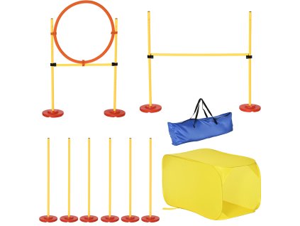 PawHut dog agility překážková sada pro výcvik psů překážková dráha z plastu a polyesteru žlutá 128 x 23 x 9-100 cm pro aktivní výcvik psů | Aosom.de