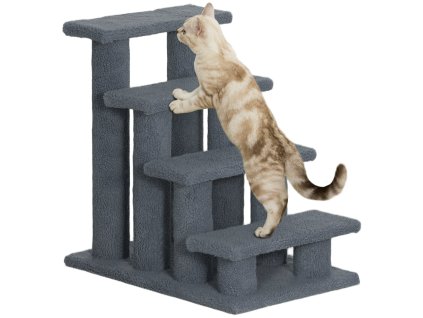 PawHut schodiště pro zvířata schodiště pro kočky schodiště pro psy 4 stupně šedé 63,5x43x60cm pro kočky a psy, ideální pro seniory a malá zvířata | Aosom.de