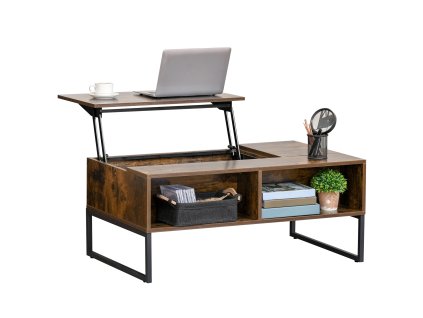 HOMCOM Konferenční stolek do obývacího pokoje s výškově nastavitelnou deskou, dřevotříska, hnědá, 100x60x40cm| Aosom