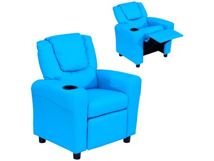 HOMCOM Dětské křeslo s funkcí polohování Mini pohovka pro děti 3-6 let Modrá s držákem na nápoje 62x52x69cm ideální do dětských pokojů | Aosom.de